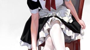 Anime Girls Maid Outfit Animal Ears FKEY Vertical Maid Chair Sitting Legs Crossed Looking Below Pony 1000x1414 Wallpaper