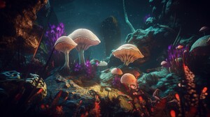 Ai Art Aliens Landscape Planet Colorful Mushroom 3854x2160 Wallpaper