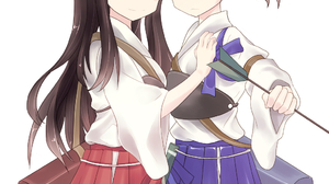 Anime Anime Girls Kantai Collection Akagi KanColle Kaga KanColle Long Hair Long Sleeves Brunette Jap 1024x1280 Wallpaper