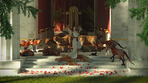 CGi Digital Art Blender Render Rendering Ancient Greek Greek Mythology Circe Palace Marble Plants Li 2560x1440 Wallpaper