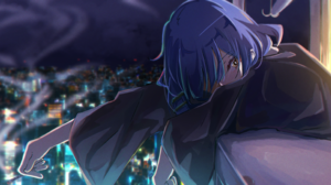 BOCCHi THE ROCK Anime Girls Anime Blue Hair Hair Over One Eye City Cigarettes City Lights 4096x1743 wallpaper