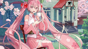 Vocaloid Hatsune Miku Sakura Miku Anime Girls Pink Hair Pink Eyes Twintails Vertical Petals Cherry T 1181x1670 Wallpaper