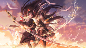 Anime Girls Atdan Sword School Uniform Horns Birds Water Katana 2300x1294 Wallpaper