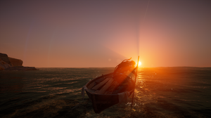 Screen Shot Assassins Creed Valhalla Boat Sunset Sun Rays Video Games 2560x1440 wallpaper