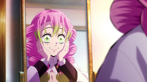 Kimetsu No Yaiba Mitsuri Kanroji Anime Girls Smiling Reflection Two Tone Hair Mirror Braided Hair Br 3840x2160 Wallpaper