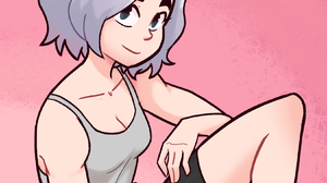 Silver Hair Looking At Viewer Shorts Tank Top Sitting Legs Vertical Anime Girls Smiling 1650x1777 Wallpaper