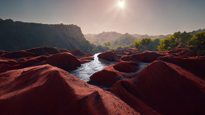 Red Canyon Trees Valley Landscape Render Artwork Ai River Water 1792x1024 Wallpaper