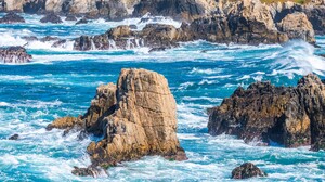 USA California Coast Sea Waves Rock Nature Landscape Water 3840x2160 Wallpaper