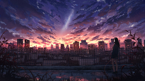 Digital Art Artwork Illustration City Cityscape Landscape Clouds Building Women Starry Night Sunset  3840x2160 Wallpaper