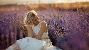 Girl Blonde Lavender Woman Depth Of Field White Dress 2000x1333 Wallpaper