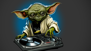 Ai Art Yoda Star Wars Disc Jockey Turntables DJ Minimalism Simple Background 2449x1378 Wallpaper