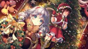 Anime Anime Girls Two Women Christmas Christmas Tree Santa Outfit Christmas Ornaments Fir Low Angle  1920x1080 Wallpaper