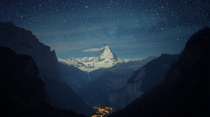 City Landscape Light Matterhorn Mountain Night Peak Starry Sky Switzerland Valley 3840x2400 Wallpaper