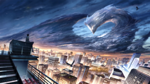 Ricardo M Lu Dragon Raja Stairs Clouds Anime Boys City City Lights Sky Cityscape 1439x810 Wallpaper