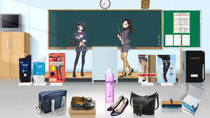 Teachers Classroom Schoolgirl School Uniform Anime Girls Heels Glasses Bow Tie Clocks 6000x3500 Wallpaper