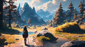 Stable Diffusion 4K Ai Art Landscape Digital Art Illustration Nature Mountains Trees Water Backpacks 3840x2160 Wallpaper