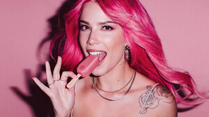 Halsey Magnum Ice Cream Food Singer Pink Tattoo Women Pink Hair 3840x2160 Wallpaper