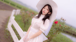 Women Model Asian Women Outdoors Women With Hats Dress White Clothing 8640x5760 wallpaper
