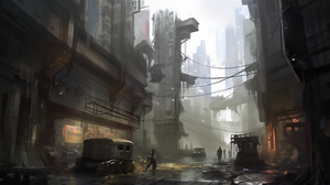 Ai Art City Illustration Science Fiction Street Dirty Wreck Car Dystopian Building Futuristic 2912x1632 Wallpaper