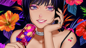 Anime Anime Girls Ice Cream Necklace Rings Flowers Smiling Dress Purple Nails Short Hair Violet Eyes 1500x1396 Wallpaper