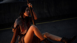 Sexy Funk Pig Women Asian Dark Hair Legs Outdoors Campfire 2048x3072 wallpaper
