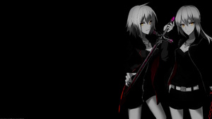 Selective Coloring Black Background Anime Girls Fate Series Simple Background Sword Minimalism Short 3840x2160 Wallpaper