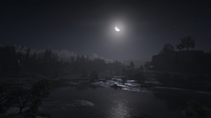 Red Dead Redemption 2 Landscape Night River Video Games CGi Water Trees Sky Stars Moon Moonlight Clo 3840x2160 Wallpaper