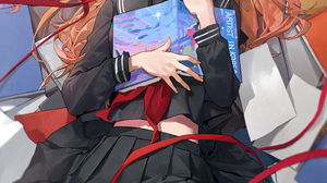 Anime Anime Girls Long Hair Red Eyes Brunette Skirt School Uniform Artwork Mossi Artist 1000x1398 Wallpaper