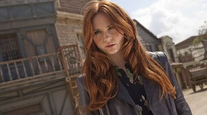 Karen Gillan Redhead Amy Pond Leather Jackets Long Hair Doctor Who Western 3840x2160 Wallpaper