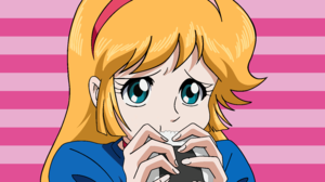 Re Cutie Honey Anime Girls Simple Background Blonde Blue Eyes Minimalism Rice Balls Food Eating 9000x4160 wallpaper