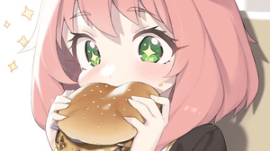 Spy X Family Anime Anya Forger Anime Girls Pink Hair Burgers Eating Star Eyes Fan Art 2132x3140 wallpaper