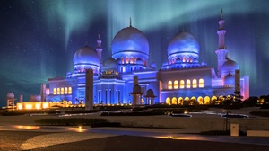 Abu Dhabi Architecture Aurora Borealis Dome Mosque Night Sheikh Zayed Grand Mosque United Arab Emira 4756x3139 Wallpaper