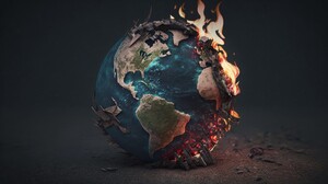 Ai Art Illustration Earth Burning Fire Global Warming Minimalism Simple Background 4579x2616 Wallpaper