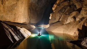 Nature Cave Rocks Hang Son Doong Asia Vietnam Water Boat River Lights 2000x1333 Wallpaper