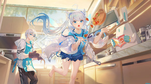 Anime Girls Atdan Anime Boys Apron Food Fruit Strawberries Blue Eyes Blue Hair 2400x1380 Wallpaper