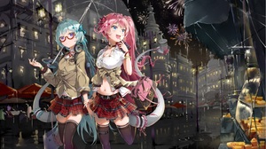 Anime Girls Two Women Honkai Impact BODHi Liliya Olenyeva Street Rozaliya Olenyeva Rain Umbrella Fir 1602x899 Wallpaper