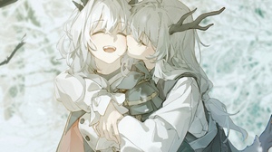 Anime Girls Arknights Moyu Marginal Talulah Arknights Kissing Closed Eyes Horns Branch Snow 3413x3218 Wallpaper