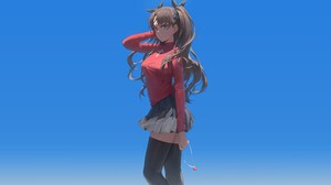 Yohan1754 Fate Series Tohsaka Rin Anime Anime Girls Simple Background Looking At Viewer Twintails Lo 5124x2882 wallpaper