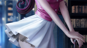 Draculaura Monster High Vampires Fantasy Girl Library Twintails Bangs Bats Pink Tops Boots Umbrella  3900x7500 wallpaper