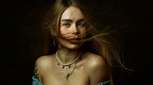 Zachar Rise Women Brunette Wind Bare Shoulders Tattoo Portrait Model 2048x1451 Wallpaper