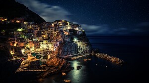Cinque Terre Italy Manarola Night Ocean 3840x2160 Wallpaper