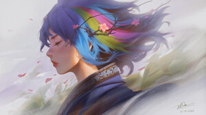 Artwork Women Closed Eyes Colorful Fantasy Art Fantasy Girl Face Profile 2020 Year Dao Trong Le Pain 2000x1143 Wallpaper
