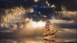 Ship Sailing Ship Sea Clouds Victor Peryakin Sun Reflection Sun Rays 1116x1400 wallpaper