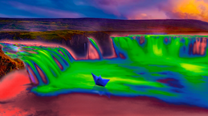 Paper Boats Lake Colorful Psychedelic Edit Godafoss Godafoss Waterfall Water Waterfall 1706x960 Wallpaper