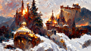 Painting Castle Snow Winter Trees Sky Artwork 2560x1536 Wallpaper