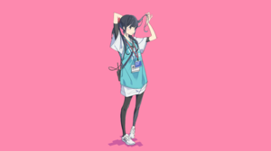 Anime Anime Girls Simple Background Original Characters Artwork Drawing Popman3580 Standing Pink Bac 3022x1700 wallpaper