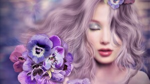 Eye Fantasy Flower Girl Pansy Purple Woman 2048x1766 Wallpaper