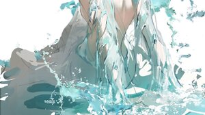 Anime Anime Girls Hatsune Miku Vocaloid Twintails Long Hair Blue Hair Water Wet Portrait Display Sim 1017x2048 Wallpaper