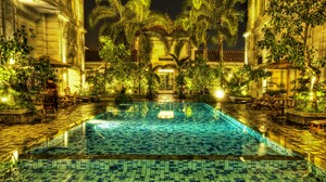 Pool Jakarta Indonesia Palm Tree Mosaic HDR 4043x2780 Wallpaper