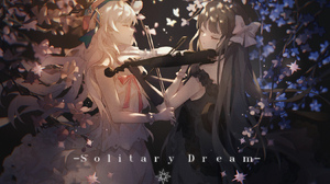 Anime Anime Girls Dress Violin Musical Instrument Closed Eyes Butterfly Flowers Long Hair Bow Tie St 1650x1308 Wallpaper